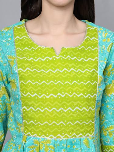 Image of JAPER KURTI Womens Pure Cotton Jaipuri Floral Print Aline Blue Color Kurta