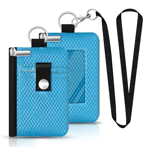 Image of Minimalist RFID Blocking Small Wallet with ID Window,WaterResistant Zip Id Case Wallet with Lanyard Keychain for Cards,Cash,Travel,Women,Men (Lake Blue)