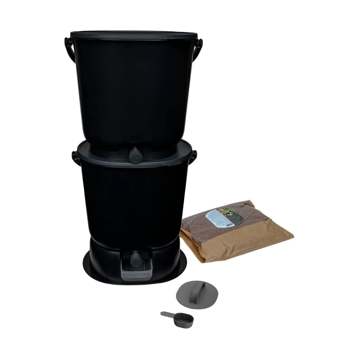 Skaza- Composteur de Cuisine en Plastique Recyclé - BOEssential Set+Base 15,3L Noir et Gris