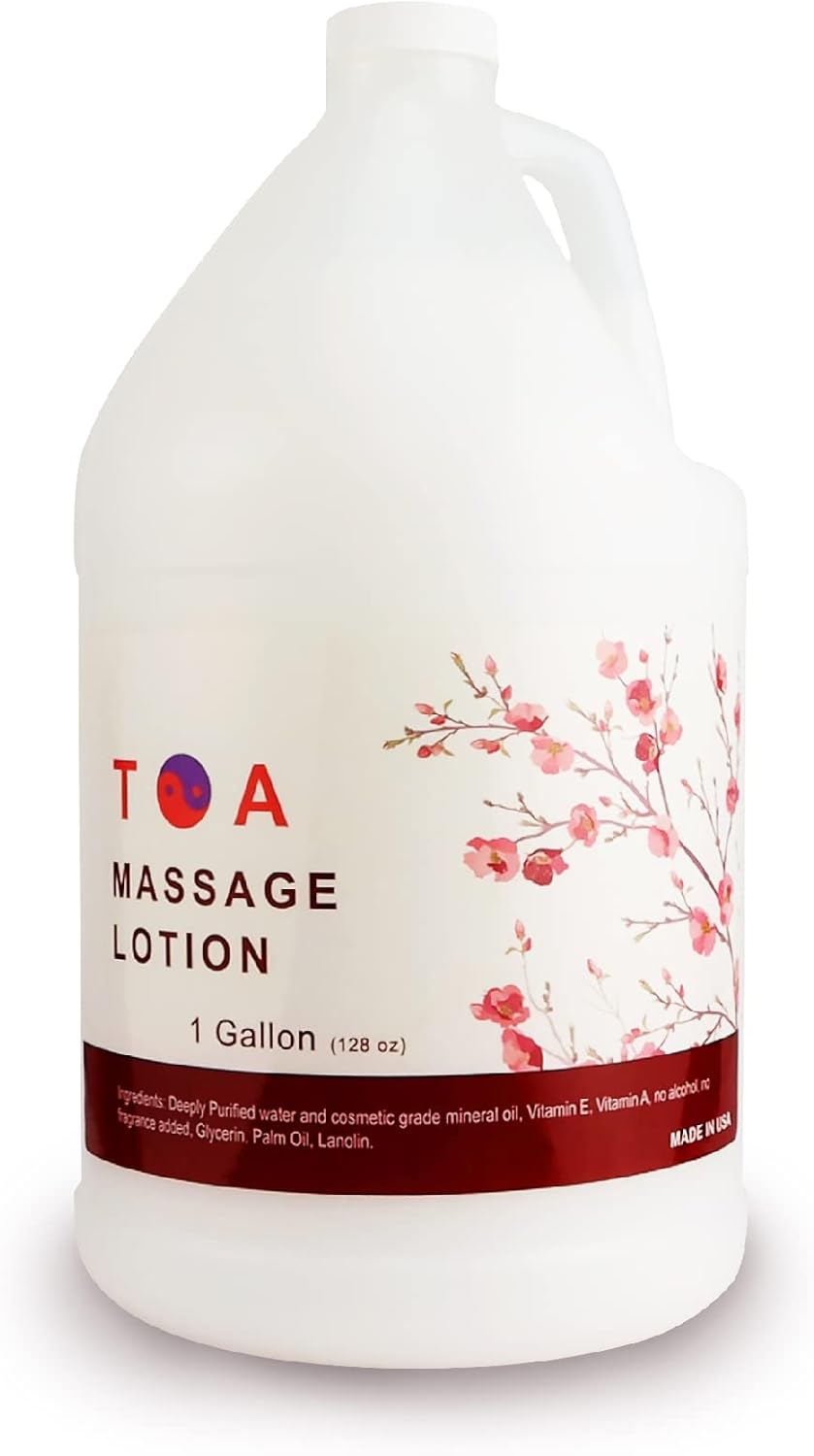 TOA Massage Lotion 1 Gallon Bottle; for Massage Therapy with Natural Ingredients to moisturize, Hydrate and Smooth Rough Skin for All Skin Types