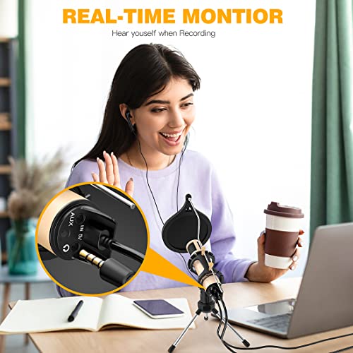 Zealsound Studio Recording Microphone, Condenser Broadcast Microphone W/Stand Built-In Sound Card Echo Recording Karaoke Singing For Phone Computer Pc Garageband Smule Live Stream & Youtube (Gold) #TOP3