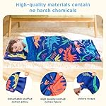 Toddler Nap Mat Extra Large 55‘’*29‘’ for 2-7 Years, Cotton Daycare Nap Mats with Removable Minky Blanket and Pillow, Boys Sleeping Mat Nap Mat for Preschool Kindergarten, Sleeping Bag Blue Dinosaur - Image 3
