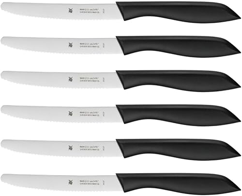 WMF 1896499990 Vesper Set de 6 couteaux Pièces Noir Longueur de la lame dentelée Lame en acier spécial Noir Poignée en plastique 11 cm, Acier inoxydable, Black, 23 cm, 6 unités - 1