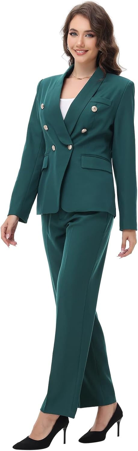 Lamgool Womens Suits 2 Piece Set Shawl Lapel Jacket and Pants Business Casual Outfits