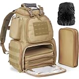 Stahlusdick Tactical Pistol Backpack with 3 Pistol Cases, Gun Range Backpack with Rain Cover for Shooting and Hunting (Khaki)