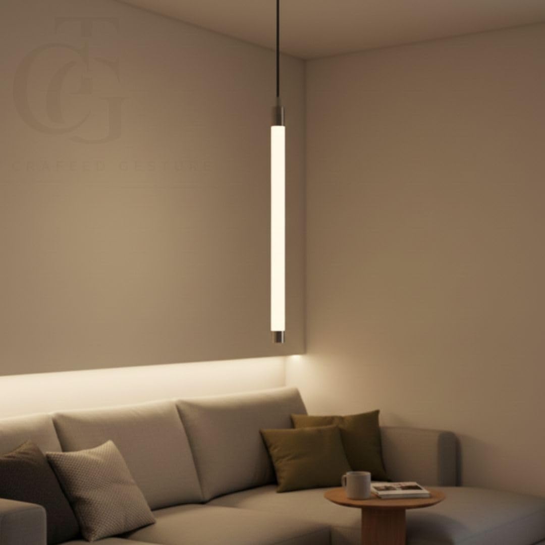 Sleek Long Tube LED Golden Cylinder Pendant Light|3-Colour (Warm/Cool/Natural White) Hanging Lamp for Bedroom, Bathroom & Dining-image-32