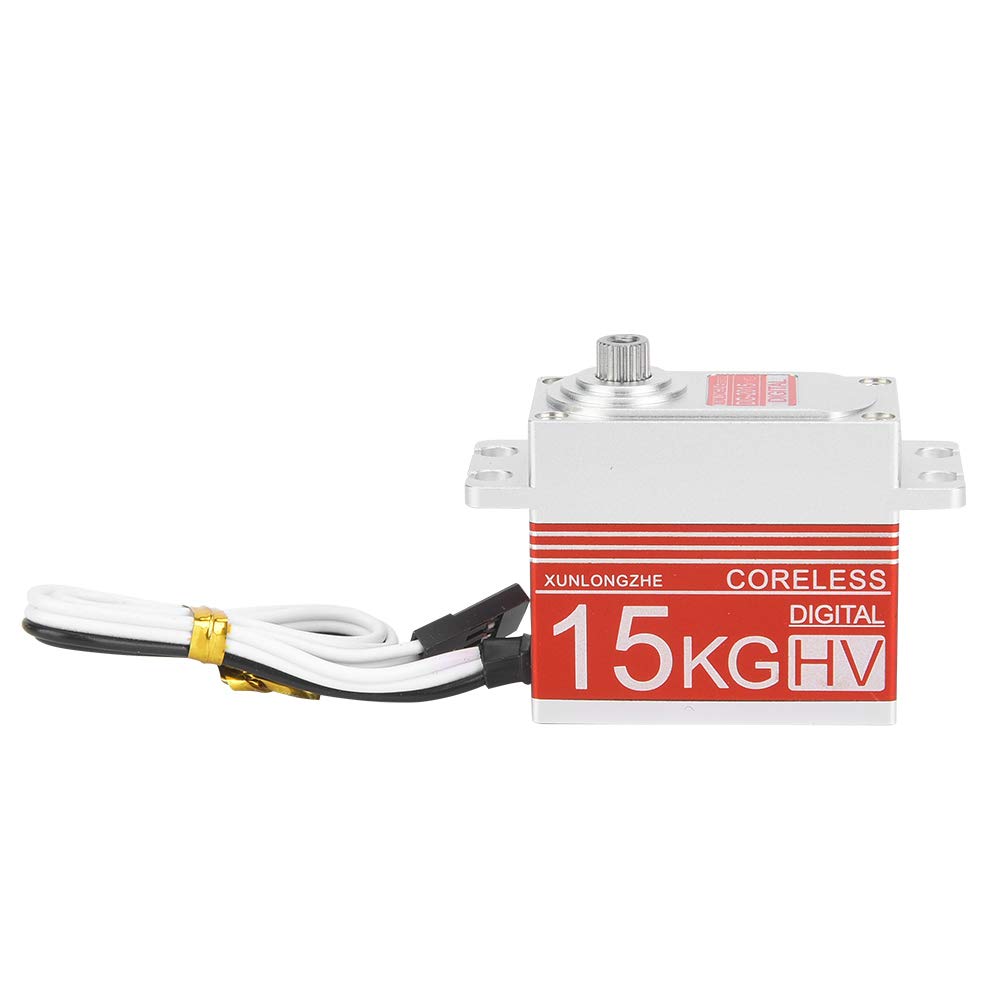 Motor Digital Sin Núcleo de 15kg, Servo de dirección de engranaje de Metal, Control de precisión de alto par para coches RC a escala 1/10 1/8, rojo y negro (Roja)