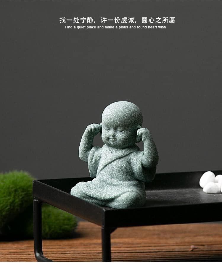 Miniatura 7 de Dimleen Estatua de monjes, estatua de monjes, pequeña y bonita estatua de Buda de bebé, esculturas sonrientes de arenisca, decoración del hogar,
