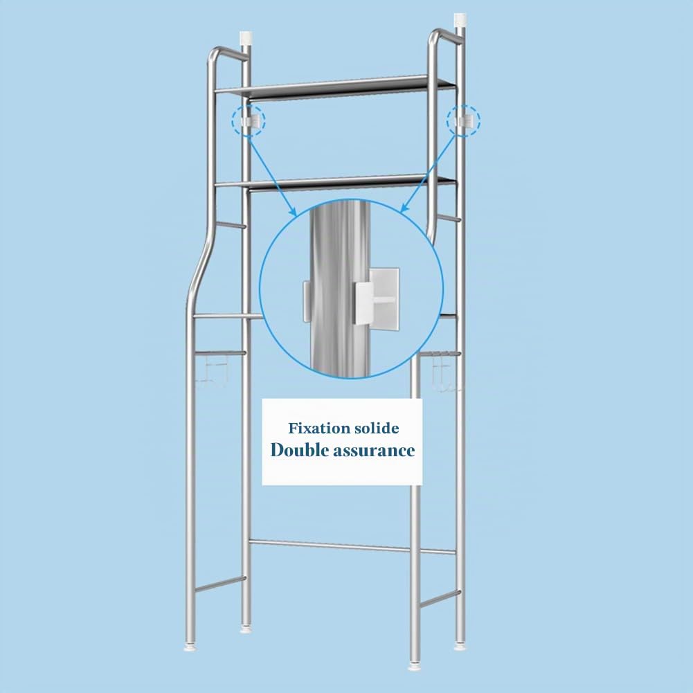 Meuble De Rangement Au-Dessus des Toilettes, MéTal Meuble WC Rangement Gain De Place, Armoire Toilette WC Meuble Salle De Bain Rangement Toilette avec 3 Niveaux, Argent, 50x25x160 cm