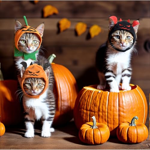 Huhumy 4 Pcs Pet Halloween Costumes Hats Cat Pumpkin Costume, Novel Style by Huhumy - Used condition - Image 4