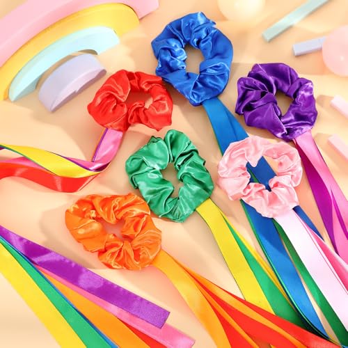 Image of VioraWhite 12 Pcs Rainbow Dance Ribbons for Kids Rainbow Rhythm Ribbons Elastic Wrist Streamers Hand Held Rhythm Streamers Gymnastics Dance Party Props for Adult Decor (0.8 x 19.7 Inch,Multicolor)
