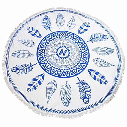 Toalla de Playa Grande Redonda: XXL, 200x200 cm.Fouta 100% Algodón muy Absorbente, Secado Rápido, Suave y Ligera. Sirve como Mantel de mesa Redonda, de Picnic, Colcha de Sofá, Cubrecama o Tapiz Azul Cover
