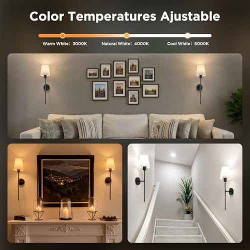 Image of Brightown Battery Operated Wall Sconces Set of 2,Black Sconces Wall Decor | RGBWW Rechargeable Wall Lights with Dimmable Magnetic Bulbs & Remote, Wireless Wall Lamp for Living Room Bedroom Hallway