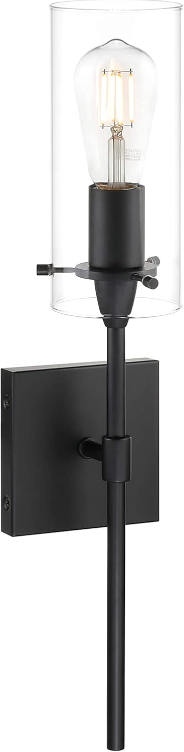 XiNBEi Lighting Black Wall Sconce Modern 1 Light Sconces Wall Lighting with Glass Shade Bathroom Sconces for Vanity & Living Room