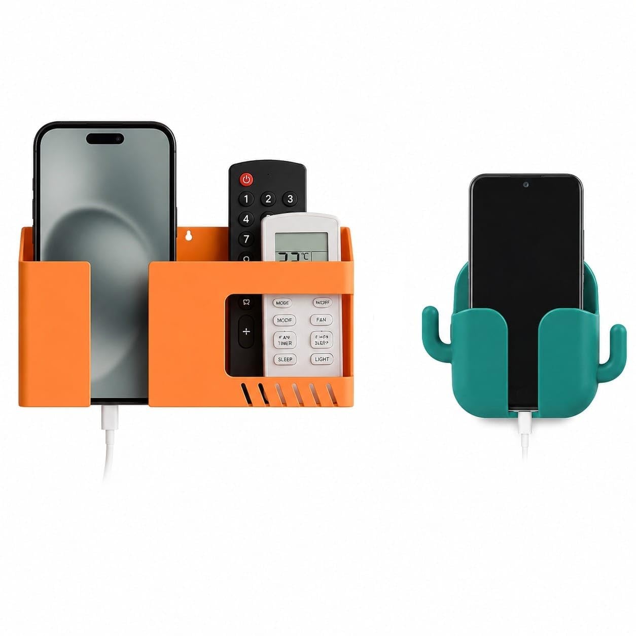 FreshDcart Wall Mounted Mobile Charging Holder & Desktop Mobile Stand Combo Pack of 2 | ABS Phone & Remote Organizer with 2 Compartments | Self-Adhesive Mobile Holder for Home, Office & Bedroom-image-36