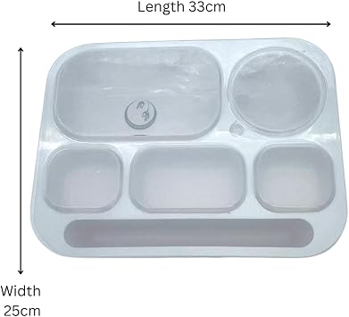 Durable 6 Compartment Plastic Tray with Secure Lid – Reusable Sectioned Meal Prep Tray for Bento-Style Food Storage, Kids Lunch Box, Food Organisation for Home, School, Travel & Catering