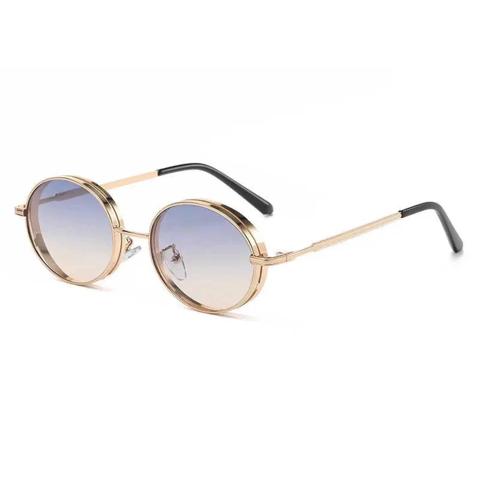 Occhiali da sole con protezione UV400 | Montatura ovale in metallo punk con lenti sfumate | per donna e uomo, sport all'aria aperta e guida