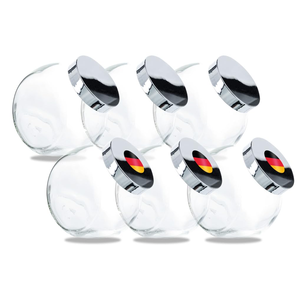 Flaschenbauer - 6X bocaux à bonbons 2L avec couvercle en plastique argenté, idéal comme bocal de stockage pour les articles de cosmétique ou pour un candy bar.