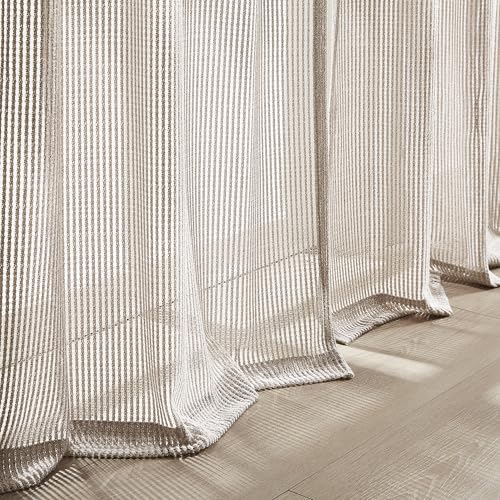 Image of Lush Decor - Curtains, Textured Sheer Window Panels, Knitted Style Home Decor (Mila Champagne, 84 inch x 38 inch)