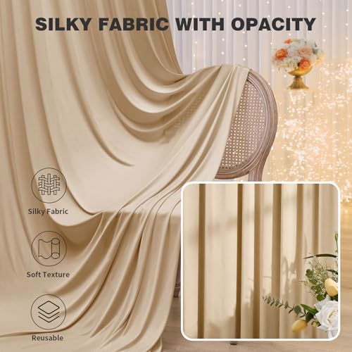 Image of 30ftx15ft Champagne Backdrop Curtains for Parties, Wrinkle Free Polyester Photo Backdrop Drapes 6 Panels 15 ft Long Back Drop Cloth for Wedding Birthday Photography Background Party