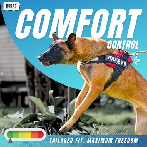 Image of Buraq Pets Police K9 Dog Harness, No Pull Reflective Dog Vest Oxford Fabric, Soft Padded Easy Control Dog Chest Belt, No More Pulling Or Choking for Large Medium & Small Dogs (Black - S)