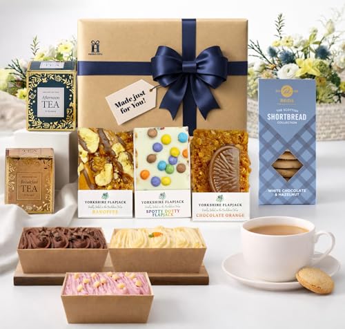 Afternoon Tea Hamper Gift Box Birthday Treat Box with English Tea Mini Cakes Flapjacks & Biscuit Sweet Treats Cakes and Desserts Selection by Hatties Gifts
