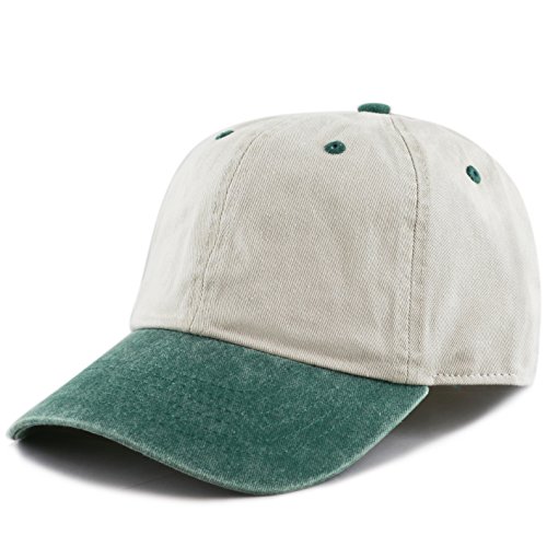 The Hat Depot 100% Cotton Pigment Dyed Low Profile Dad Hat Six Panel Cap (2. Beige/Green)