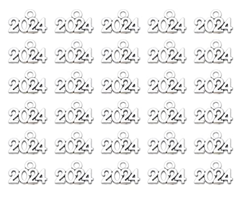 Ruwado 50 Pcs 2024 Charms Silver Year Signet Bulk Antique Number Pendants For Jewelry Making Finding Craft Accessories Necklace Bracelets Keychain Diy Project Christmas Décor (2024, Silver) #TOP1