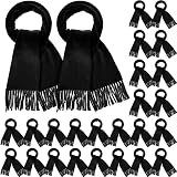 Kigeli 24 Pack Winter Scarves Solid Soft Warm Scarf with Fringe Men Women Cold Weather Scarves Wraps Warm Winter Scarf Bulk (Black)