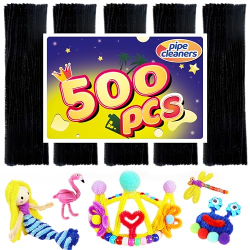 Image of 500 Black Pipe Cleaners for Arts & Crafts - Craft Supplies & Art Supplies
