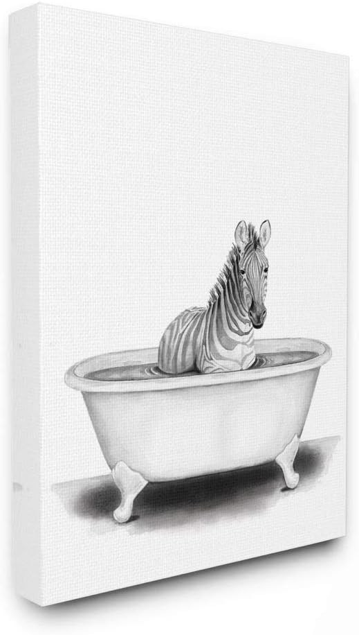 Stupell Industries Zebra in A Tub Funny Animal Bathroom Drawing, Design by Rachel Neiman Wall Art, 24 x 30, Canvas