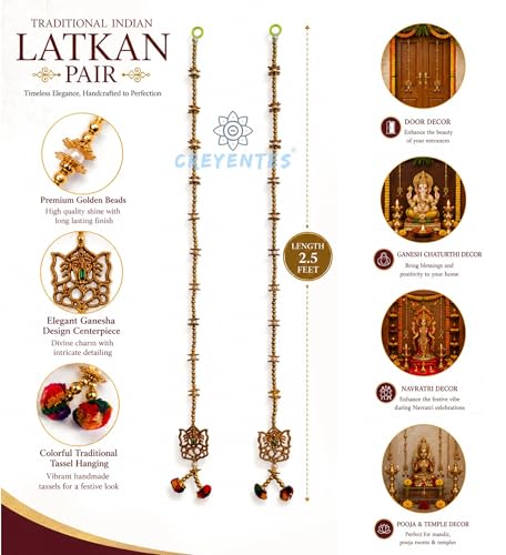 Image of CREYENTES Torans for Entrance Main Door for Stylish Decoration Hangings Home Thoranam Traditional Bandarban Dwar Bandhan Jhumar Pooja Room Decor(Ganesh Latkan)