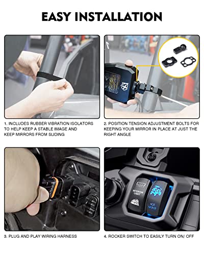 Xprite Aluminium Utv Side Rear View Mirrors Fit All 1.6-2 Inch Roll Bar Cage, Blue Anti-Glare Mirrors And Smoke Lens Led Spot Light For Utv Atv Can Am Maverick X3 Polaris Rzr Xp 1000 Yamaha #TOP7