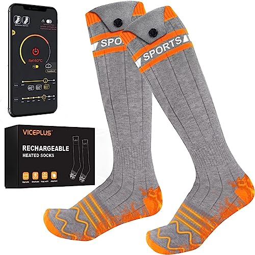 Beheizbare Socken Beheizte Socken,Heizsocken Skisocken 5v 5000 mAh Wiederaufladbare Warme Socken Fußwärmer mit APP-Steuerung Warme Winter Socken Männer Frauen...