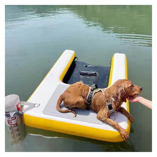 犬用プールスロープ ドッグプール用スロープ ボート 犬用ボートランプ フローティングドック ウォーターランプ ラダー 安全でアクセスしやすいインフレータブル階段 滑り止めEVAフォーム付き 小型/中型/大型犬用(Yellow)