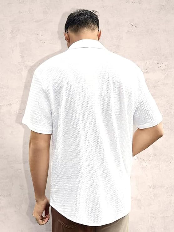 Image of Pinkmint Popcorn Shirt for Men Soild Slim Fit Sleeve Spread Collar Trendy Men Shirt Summer Wear Goa Wear Olive