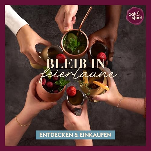 Foto von Oak & Steel - 4 Edelstahl Roségold Weingläser ohne Stiel, 4 Metallstrohhalme & Reinigungsbürste, 350 ml - Doppelwandig, Robust & Unzerbrechlich - Geschenkset für Weihnachten