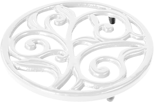 JOGREFUL Cast Iron Trivet, Kitchen Pot Heat Resistant Mat Vine White | Weighted-Base Pot Holders to Portect Table/Countertops, Vintage Mats for Teapot/Hot Dishers/Plates