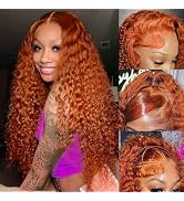 SOEZ 26 Inch Ginger Orange Lace Front Wigs Human Hair Deep Wave 13x4 HD Transparent Lace Frontal ...