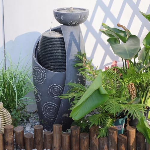 Image of Jar Indoor Water Fountain - Outdoor Decor Garden Vase Waterfall 31.8 inch Cascading Water Feature with Lights Watefall Fountains for Porch, Patio, Backyard, Deck, Home Gift,Grey
