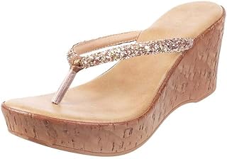 Mochi Women's Faux Leather Thong Slip On Fashion Wedge Heel Sandals