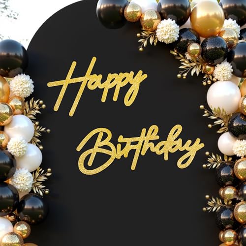 CANREVEL Happy Birthday Sign for Backdrop Glitter Felt Gold Happy Birthday Banner Golden Birthday Party Decorations for Girl Boy Women Men Wall Decor Balloon Arch Photo Prop