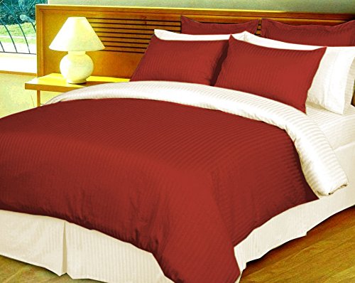 Housse de couette coton égyptien 600 fils lit super king size bordeaux ivoire