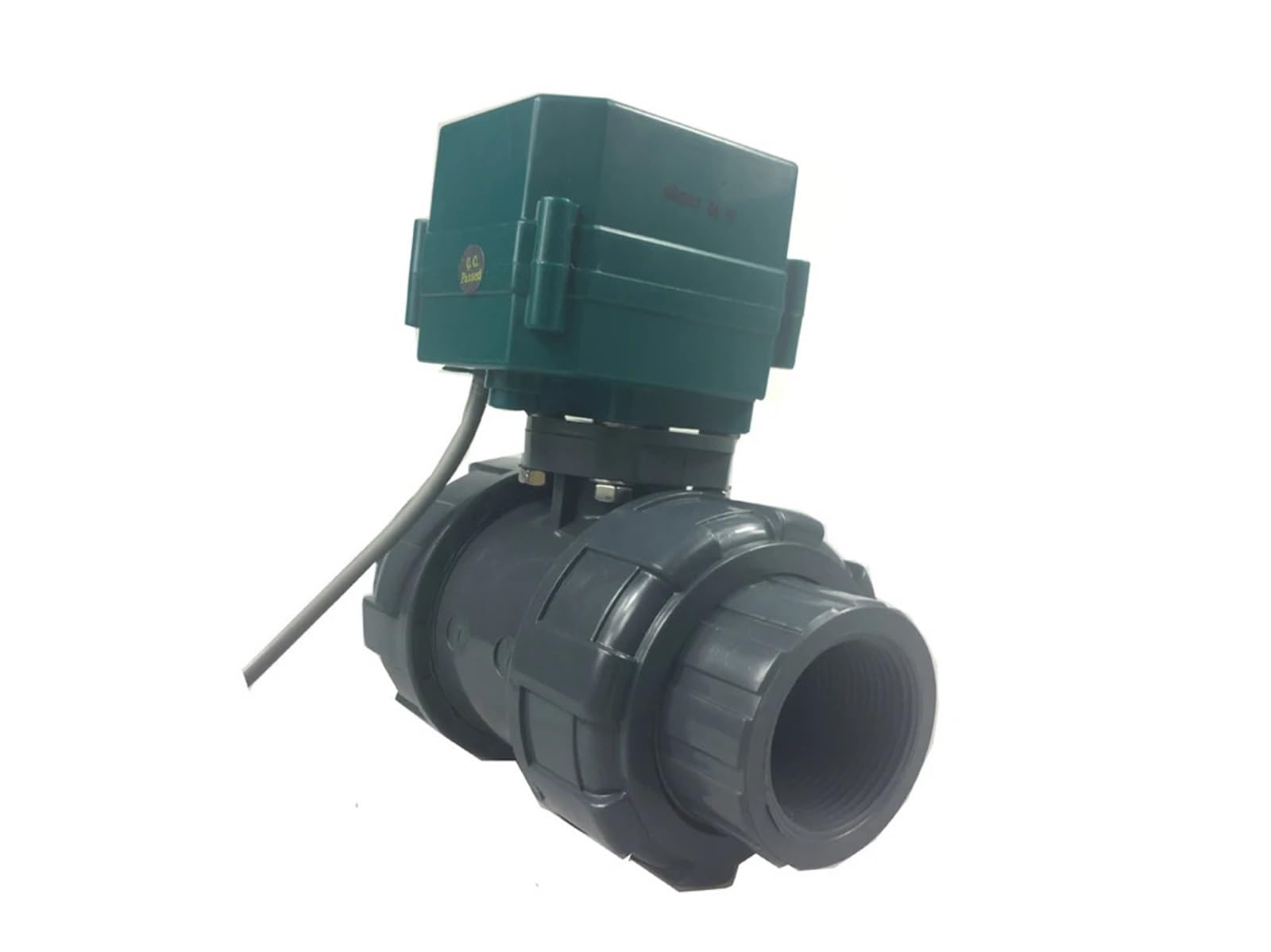Vanne PVC motorisée 12V DN40 pour bloquer les surpressions et fuites de cuve
