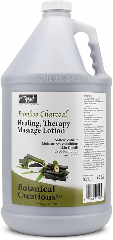 PRO NAIL Loção para cuidados de mãos, pés e corpo com óleos naturais, vitaminas, pantenol e aminoácidos, Bamboo Charcoal, 3,79 L