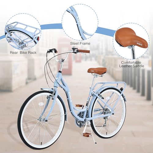 Bicicleta urbana de 26 pulgadas para mujer, híbrida ligera con asiento ajustable, 7 velocidades, neumáticos antideslizantes y frenos en V — estilo elegante multicolor miniatura 3