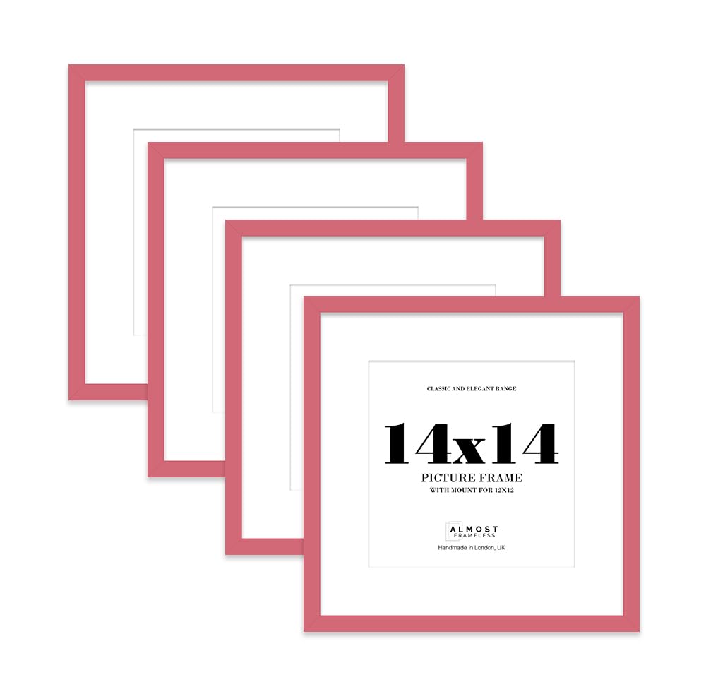 14x14 Pink Picture Frame with Mount for 12x12 Photos, Prints - Modern Square Wall Frame, Set of 4