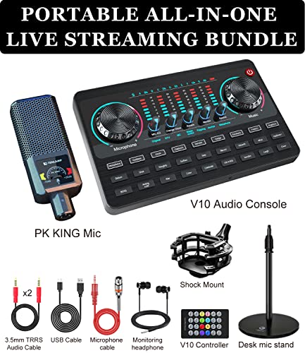 image for USB Audio Mixer Microphone Bundle, tenlamp V10 Sound Mixer Board with 