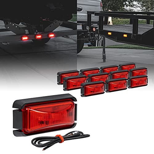 12Pc 2.5" Red Led Trailer Marker Light W/Black Bezel [Dot Fmvss 108] [Sae P2Pc] [Surface Mount] [Waterproof Ip67] Side Marker Lights For Trailer Truck #TOP24