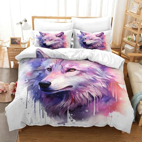 Housse de couette loup 3D single 135x200 parure lit microfibre